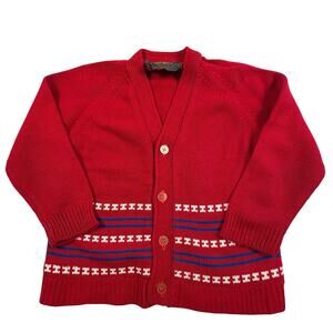Ego-Trix Vintage Cardigan Sweater Boys 6 Red White Blue Grandpacore 90s
